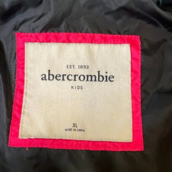 Abercrombie Girls XL Black Hooded Puffer Jacket Pink Trim Quilted - Picture 9 of 11